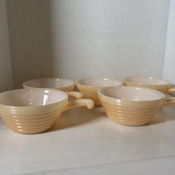 5 Vintage Fire King Lusterware Behive Ribbed Handled Soup Chili Bowls - Picture 2 of 8
